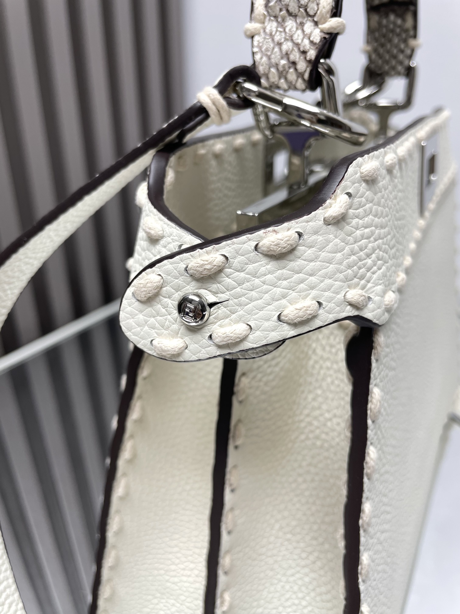 Fendi Peekaboo ISeeU Small Dove Grey Selleria Bag with 1254 Hand-sewn Topstitches